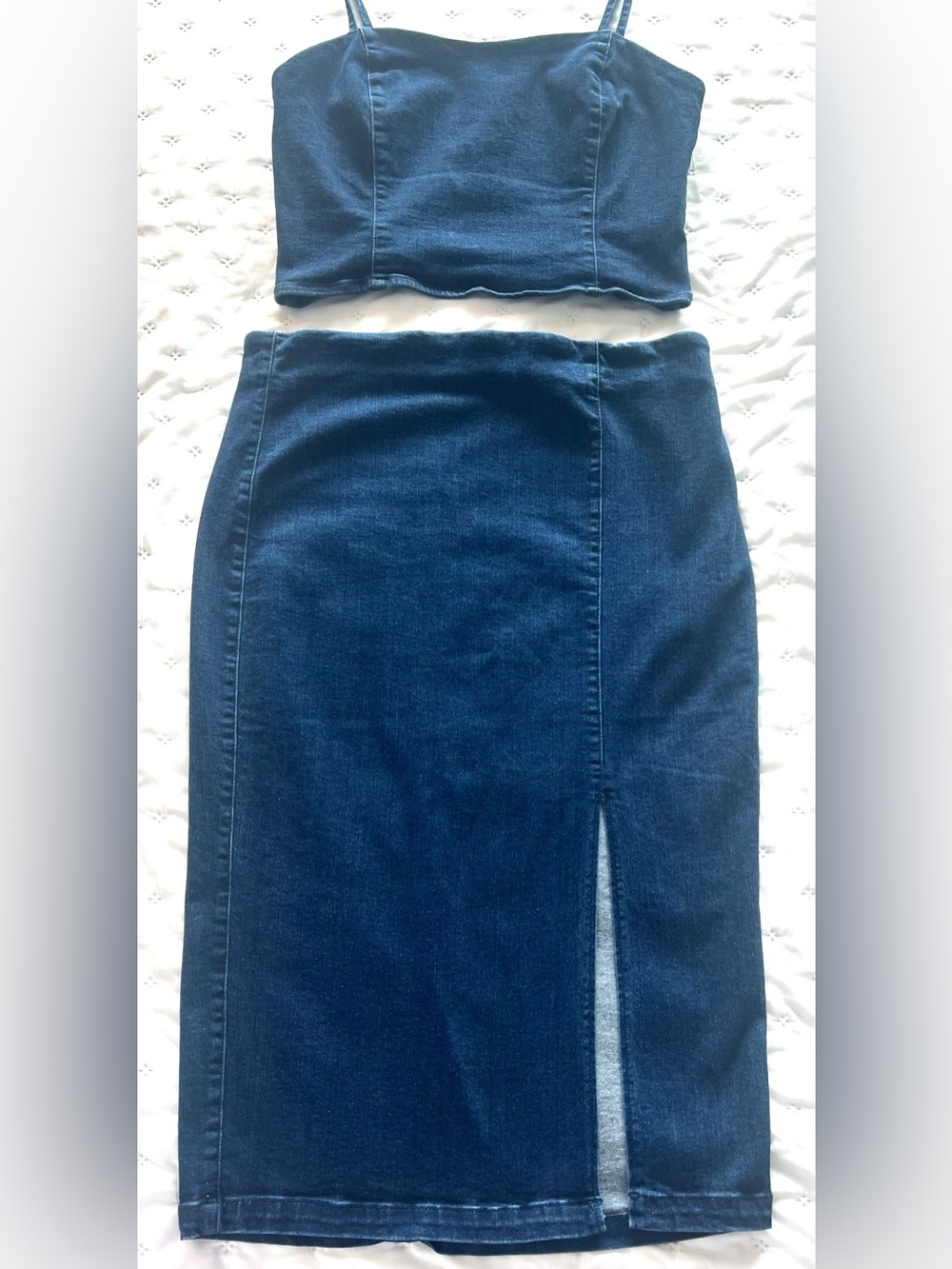 Belle Vere Denim 2 Piece Set Crop Top Pencil Skirt M